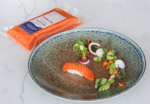 cultivated salmon meat on a dinner plate